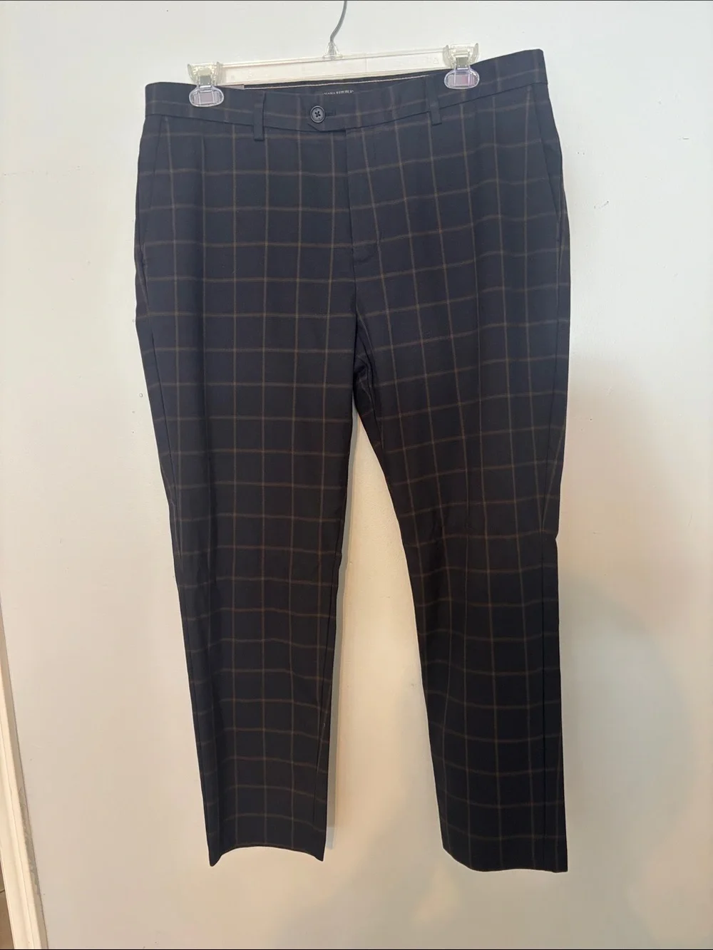 Men's Black Windowpane Dress Pants